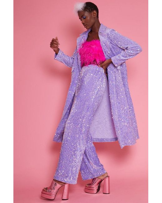 Jayley Pink Lilac Sequin Velvet Trench Coat