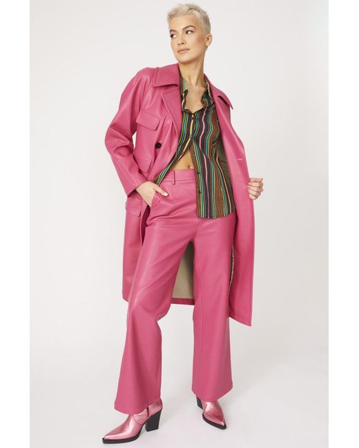 Jayley Pink Tencel Blend Eco Leather Trench Coat
