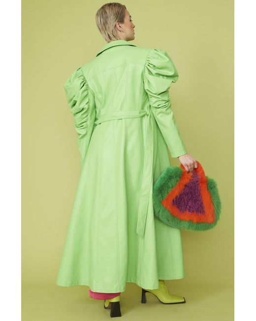 Jayley Green Lime Eco Leather Grande Trench Coat