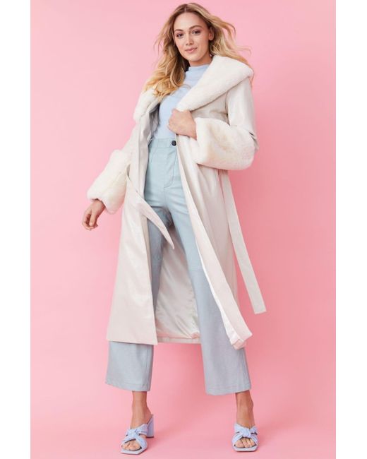 Jayley Pink Faux Leather Jacket With Detachable Faux Fur Cuffs &Amp