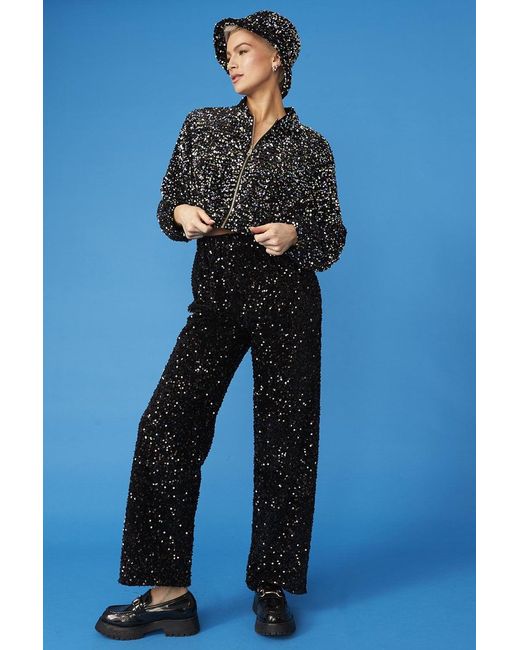 Jayley Blue Multi Sequin Bomber Jacket