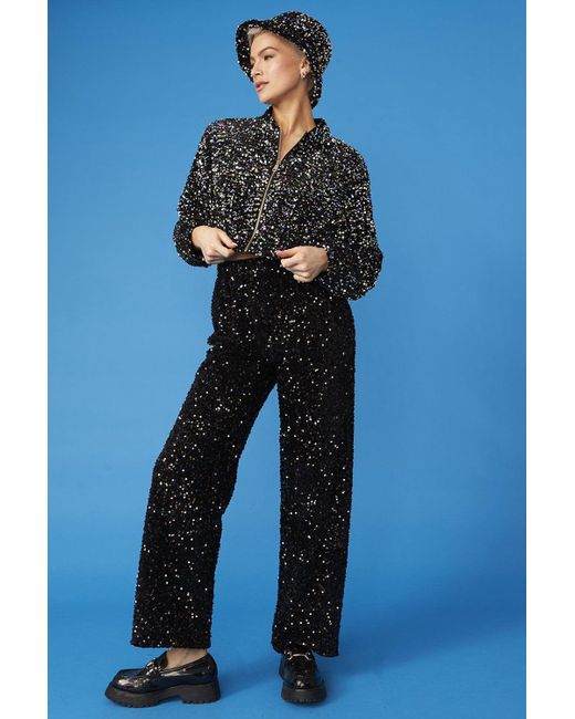 Jayley Blue Multi Sequin Bomber Jacket