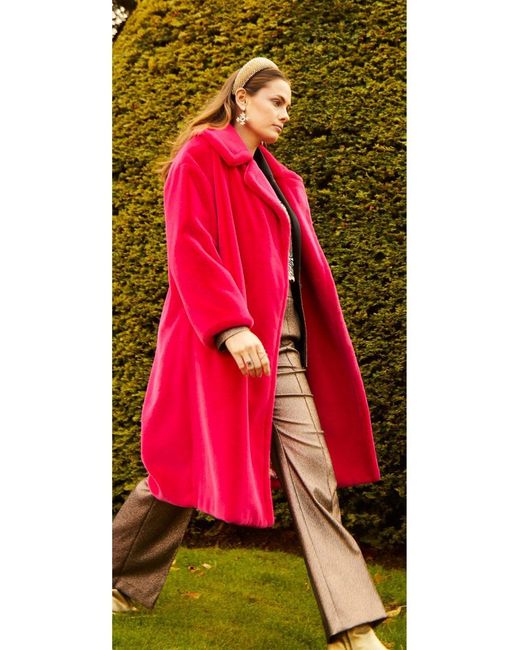 Jayley Pink Faux Fur Midi Shaved Shearling Coat