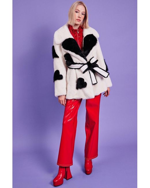 Jayley Red Faux Fur Long Coat