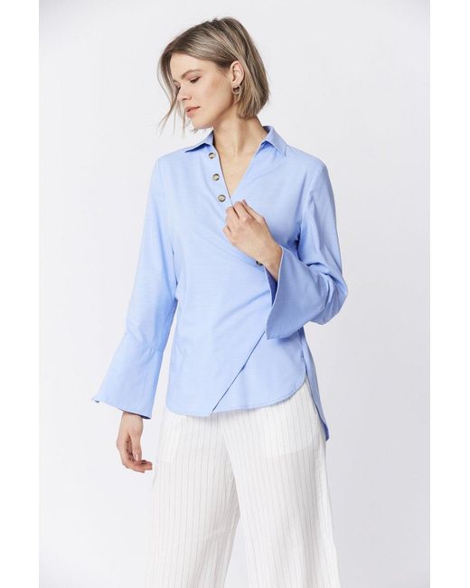 Jayley Blue Cotton Blend Wrap Top