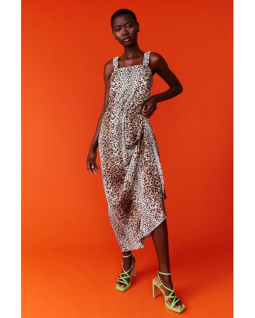 Jayley Orange Silk Blend Animal Print Maxi Tea Dress