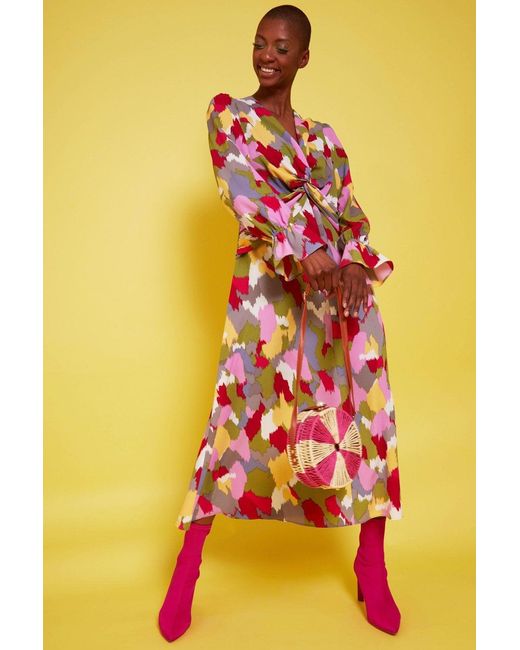 Jayley Yellow Silk Blend Floral Maxi Dress