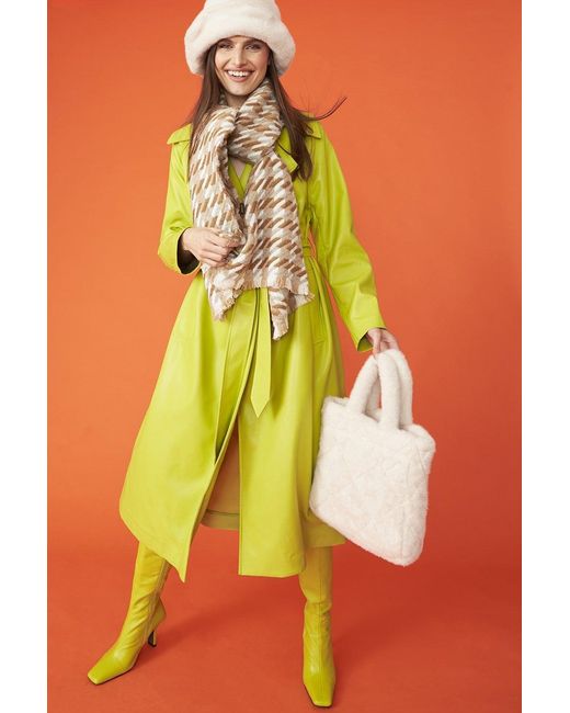Jayley Yellow Eco Leather Trench Coat