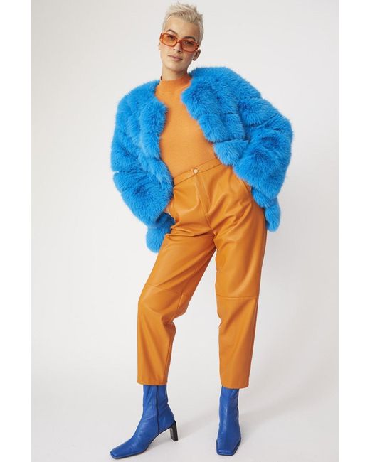 Jayley Blue Faux Fur Striped Gaga Coat