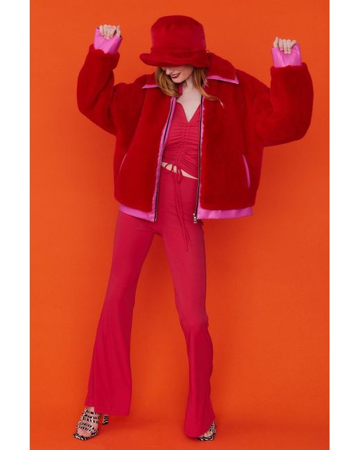 Jayley Orange Faux Fur Bomber Jacket
