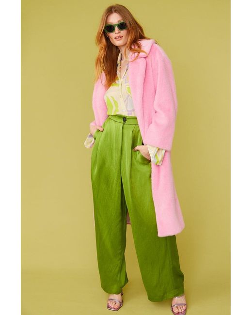 Jayley Green Faux Fur Midi Coat