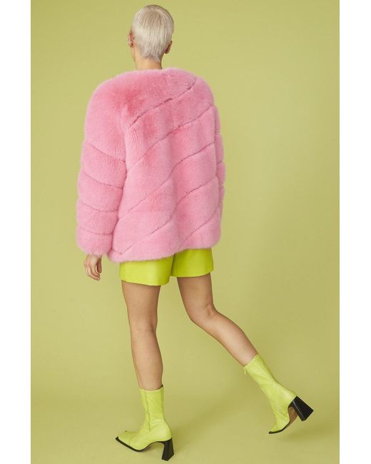 Jayley Pink Faux Fur Striped Gaga Coat
