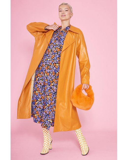 Jayley Pink Eco Leather Trench Coat