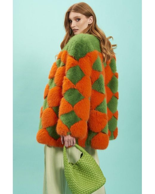 Jayley Green Delilah Diamond Faux Fur Coat