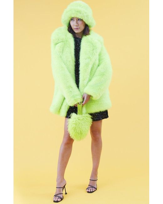 Jayley Yellow Faux Fur Lime Midi Coat