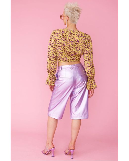 Jayley Pink Faux Leather Midi Shorts