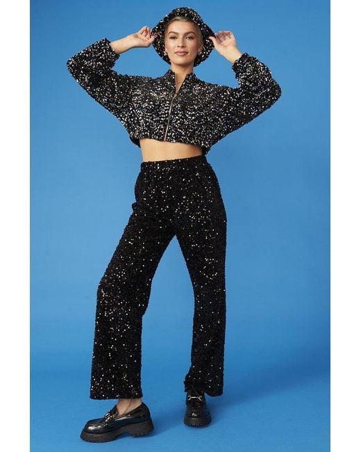 Jayley Blue Sequin Trousers With Elasticated Waste