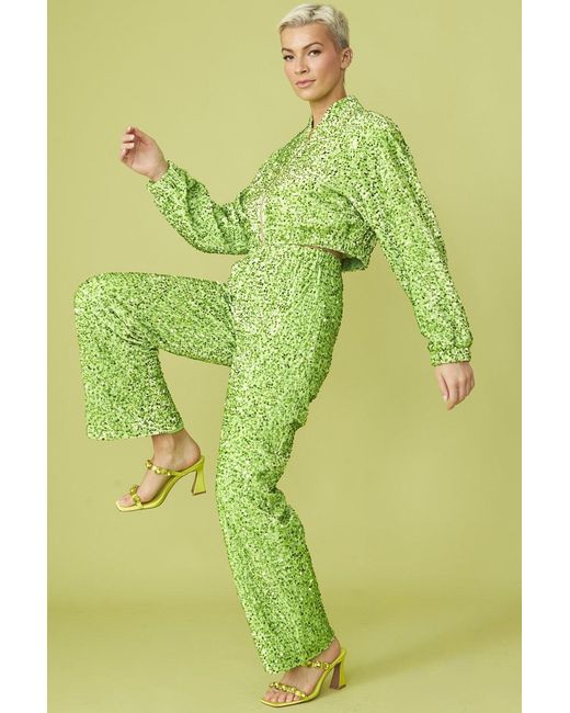 Jayley Green Sequin Trousers With Elasticated Waste