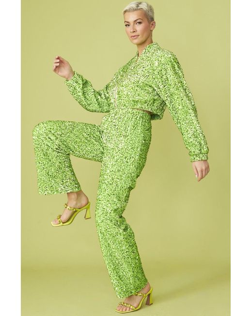 Jayley Green Sequin Trousers With Elasticated Waste