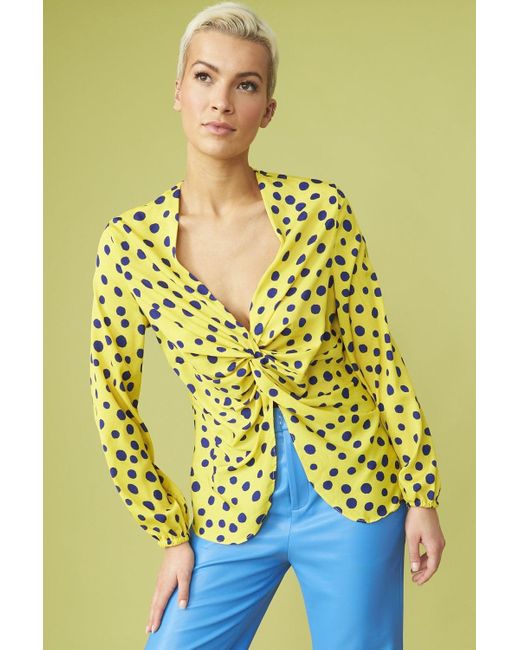 Jayley Yellow Rayon Polka Dot Ruffled Parma Blouse