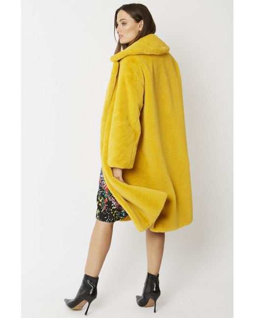 Jayley Yellow Faux Fur Midi Shaved Shearling Coat