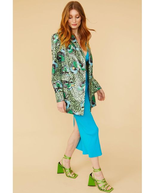 Jayley Blue Silk Blend Animal Print Floral Blazer
