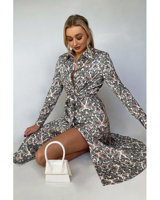 Jayley Green Silk Blend Paisley Print Shirt Dress