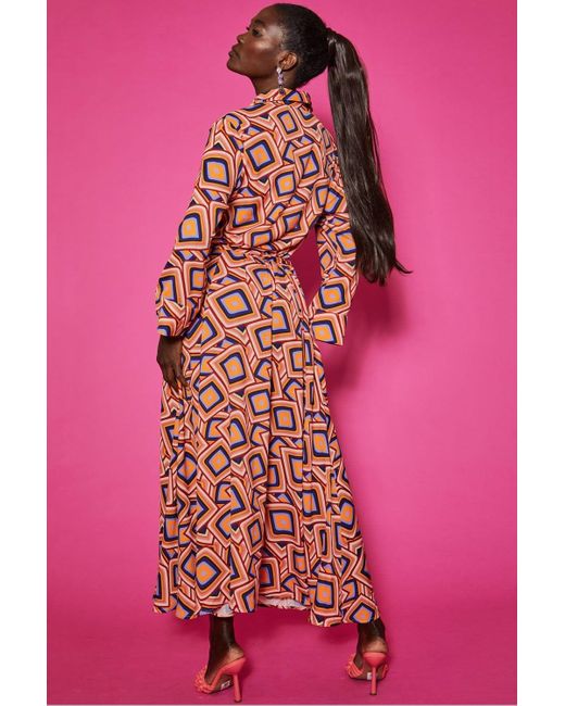 Jayley Red Silk Blend Maxi Shirt Dress