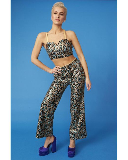 Jayley Blue Animal Print Sequin Bralet