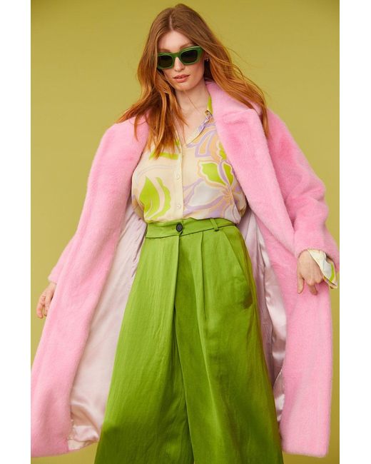 Jayley Green Faux Fur Midi Coat