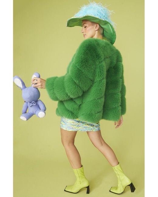 Jayley Green Faux Fur Striped Gaga Coat