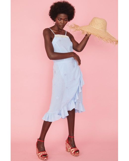 Jayley Pink Ruffle Midi Dress