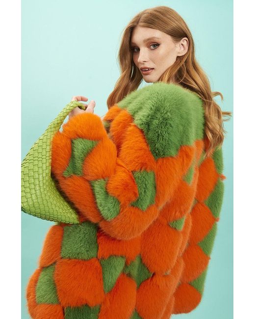 Jayley Green Delilah Diamond Faux Fur Coat