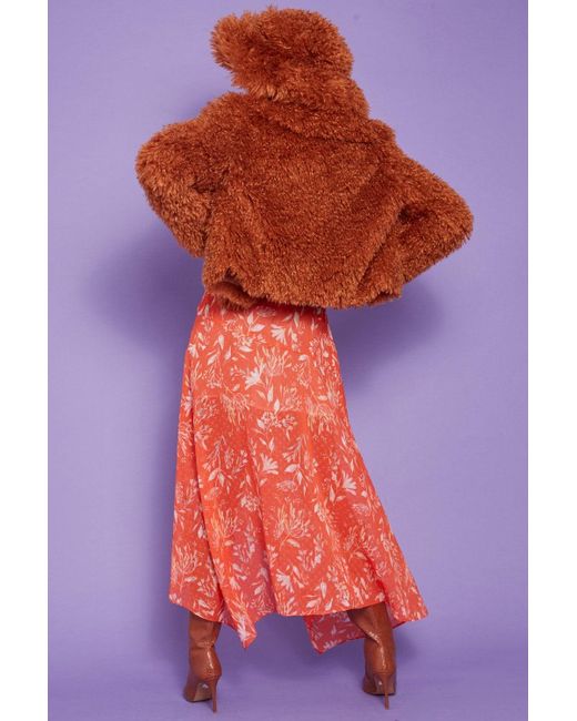 Jayley Red Bamboo Lyocell Knitted Vegan Faux Shearling Jacket Size