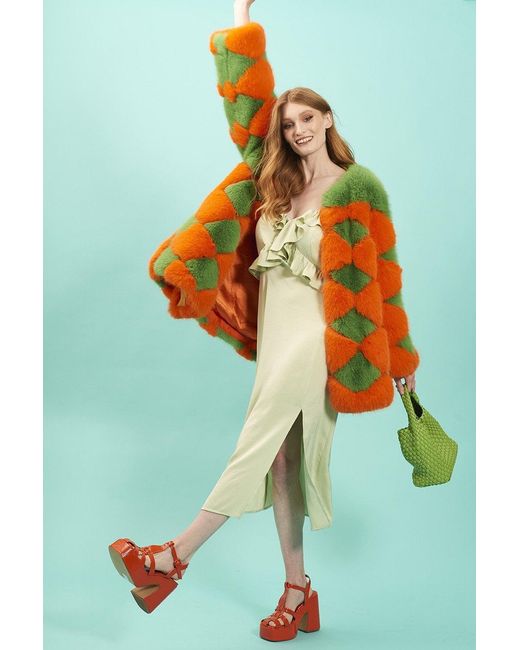 Jayley Green Delilah Diamond Faux Fur Coat