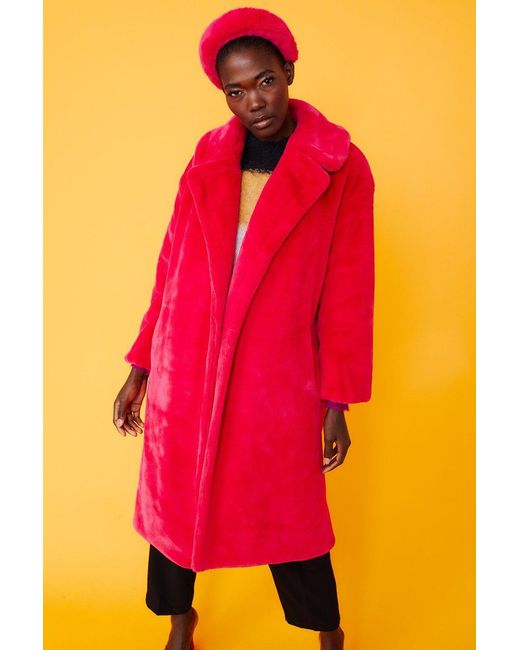 Jayley Pink Faux Fur Midi Shaved Shearling Coat