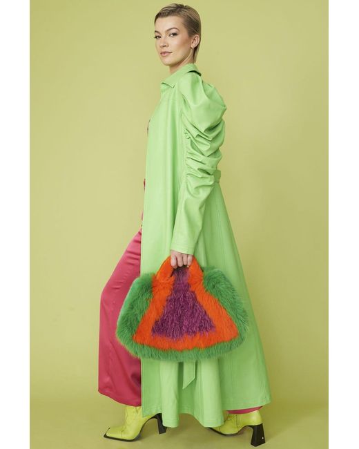 Jayley Green Lime Eco Leather Grande Trench Coat