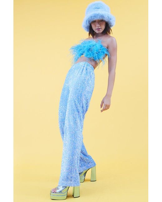 Jayley Blue Mint Sequin Trousers With Elasticated Waste