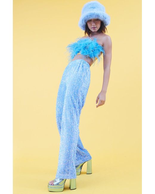 Jayley Blue Mint Sequin Trousers With Elasticated Waste