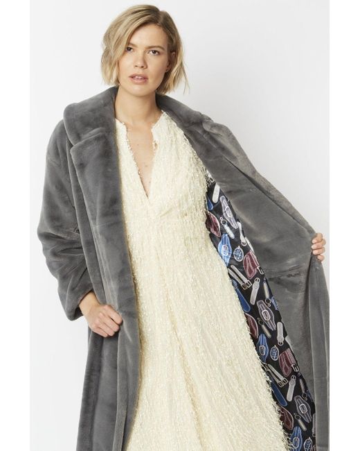 Jayley Gray Faux Fur Maxi Coat