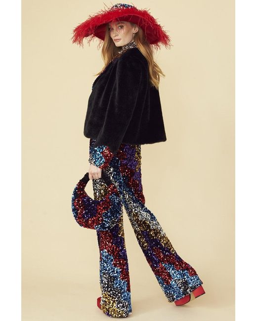 Jayley Blue Bamboo Faux Fur Sequins Jacket