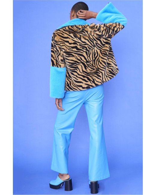 Jayley Blue And Leopard Print Faux Fur Coat