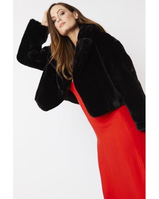 Jayley Red Faux Fur Cropped Coat