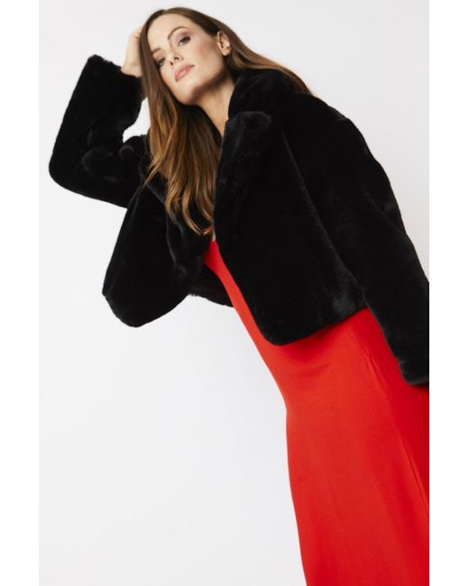 Jayley Red Faux Fur Cropped Coat