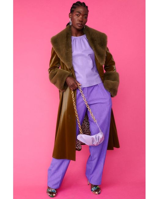 Jayley Pink Faux Suede Trench Coat With Detachable Faux Fur Collar &A