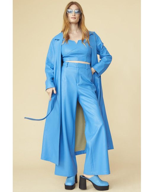 Jayley Blue Eco Leather Trench Coat