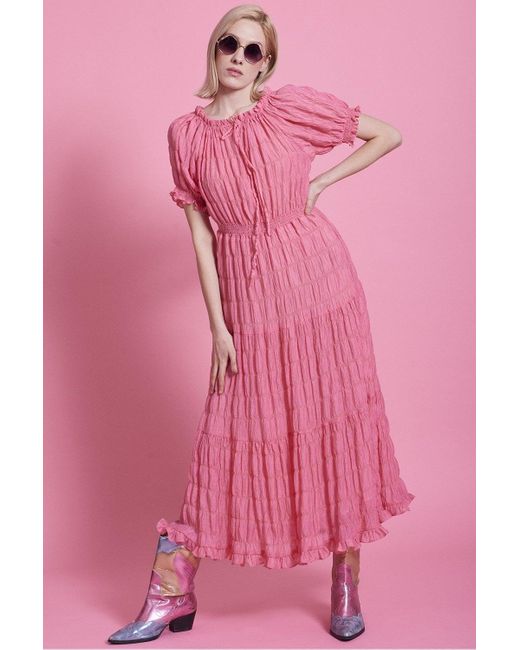 Jayley Pink Silk Blend Maxi Ruffle Dress