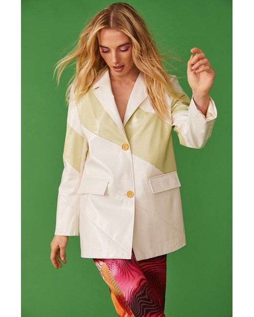 Jayley Green Faux Leather Contrast Blazer