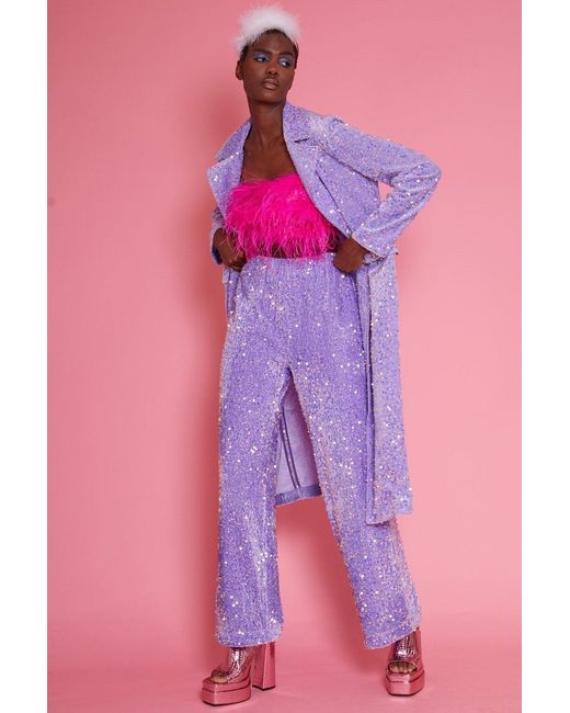 Jayley Pink Lilac Sequin Velvet Trench Coat