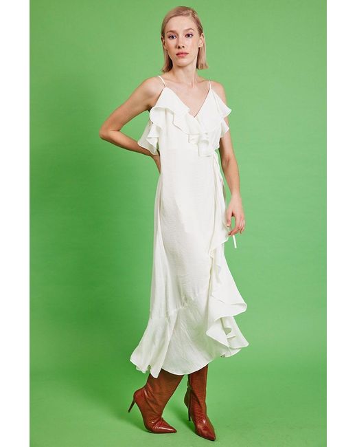 Jayley Green Silk Blend Maxi Ruffle Dress